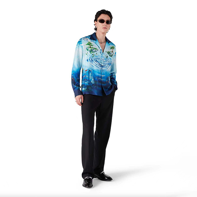 casablanca printed silk long sleeve shirt
